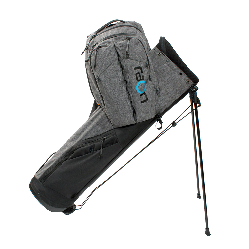 Raon Golf Pack with legs extended to hold the bag upright