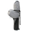 The Raon Golf pack stands upright with both rain covers attached to keep the backpack and clubs dry